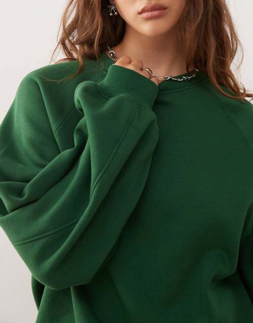 Weekday - Oversized sweatshirt van zware jersey in donkergroen, 3 van 4