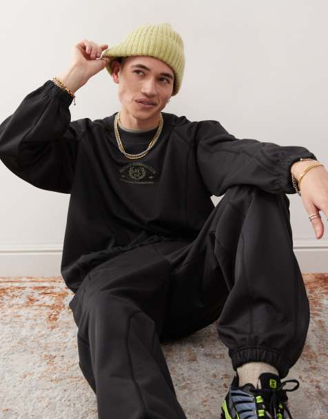 Weekday oversized sweatshirt with fantazy fussball graphic print and contrast seams in black - part of a set - view 1