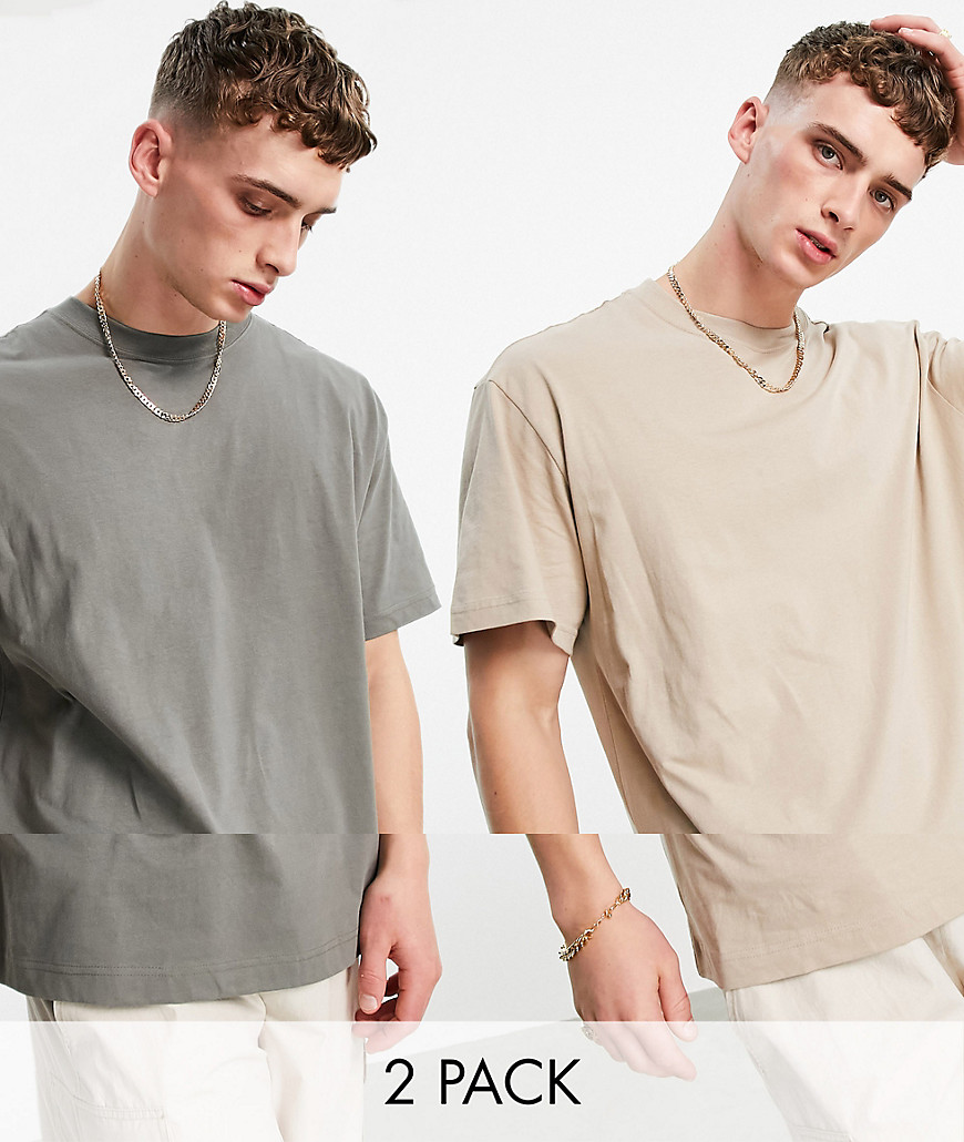 Weekday oversized t-shirt 2-pack in beige & dark gray-Multi