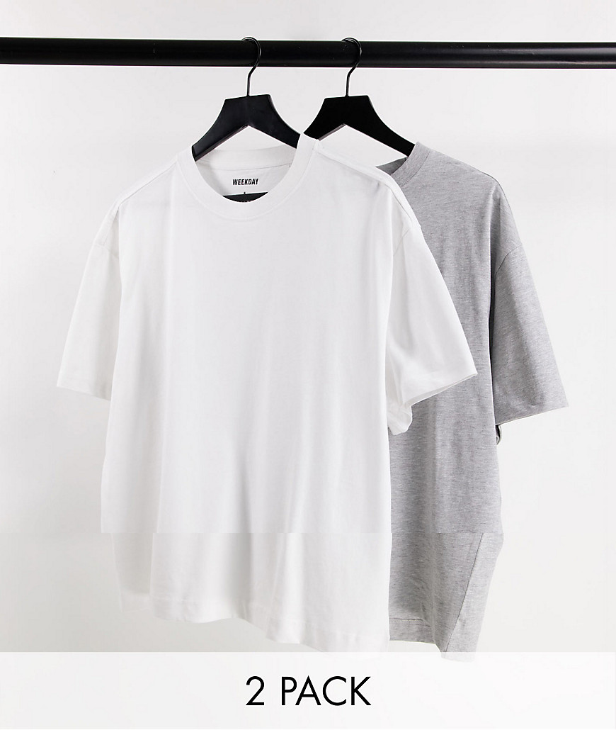 Weekday oversized t-shirt 2-pack in white & gray melange-Multi