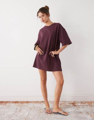 Weekday Oversized T-shirt Dress In Burgundy