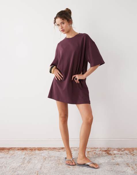 Weekday oversized T-shirt dress in burgundy exclusive to ASOS - view 1