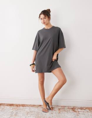 Weekday Huge T-shirt Mini Dress In Gray
