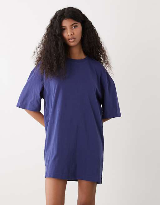 blue t shirt dress Solid Dark Navy T-shirt for Women, Cute Aesthetic Fashion Dress, All over Print, Loungewear, Aloha Hawaiian Beach Dress Elevate your casual wardrobe with our 100% cotton t Organic Cotton Knitted Tee Shirt