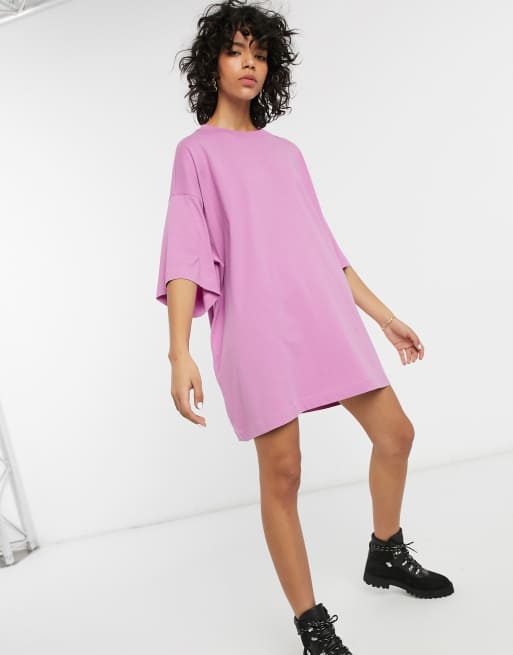 Weekday oversized t-shirt dress in violet