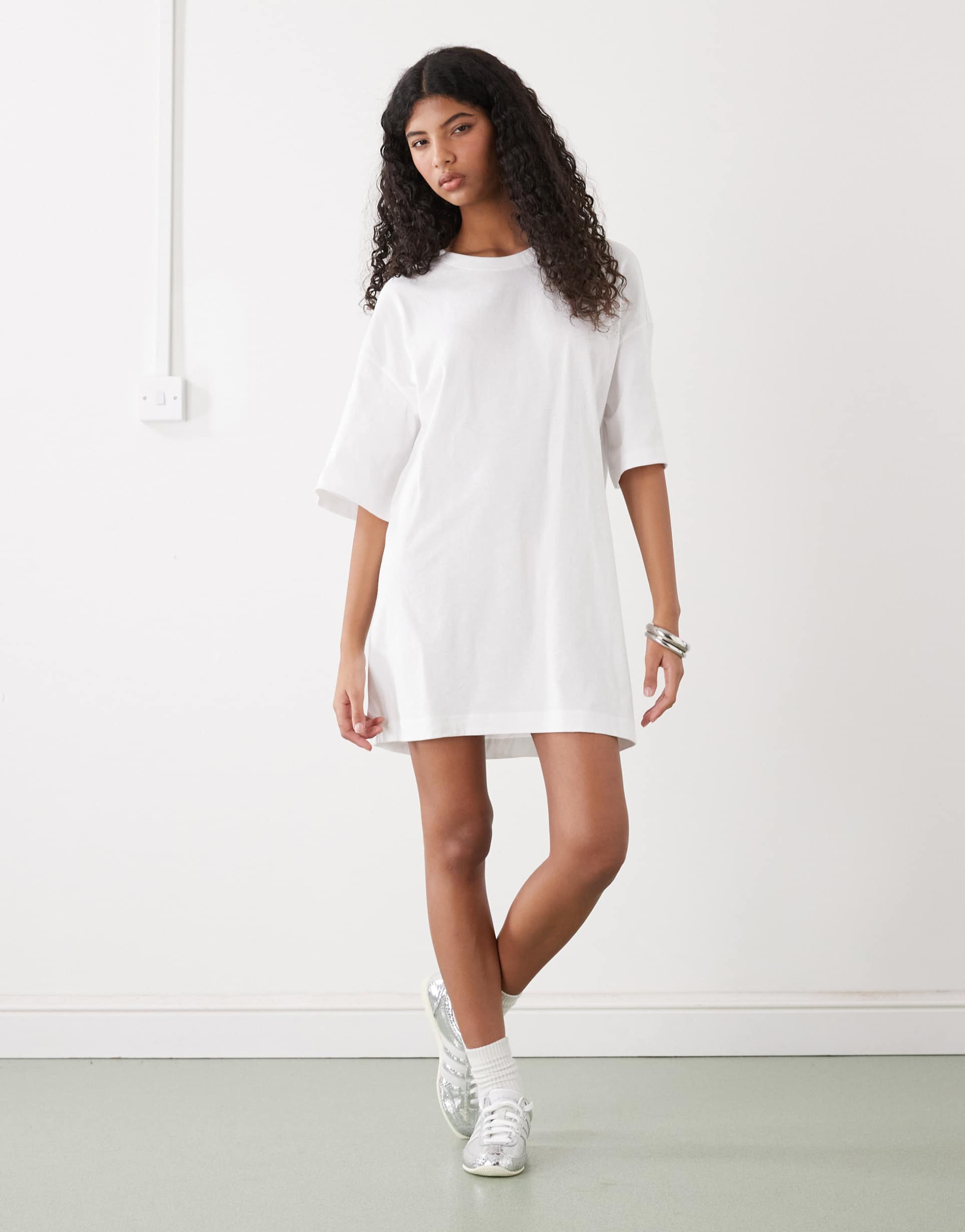 weekday oversized t-shirt dress in white