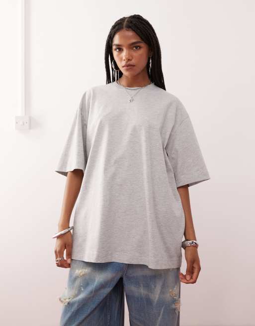Weekday - Oversized T-shirt i grå melering, 2 af 4