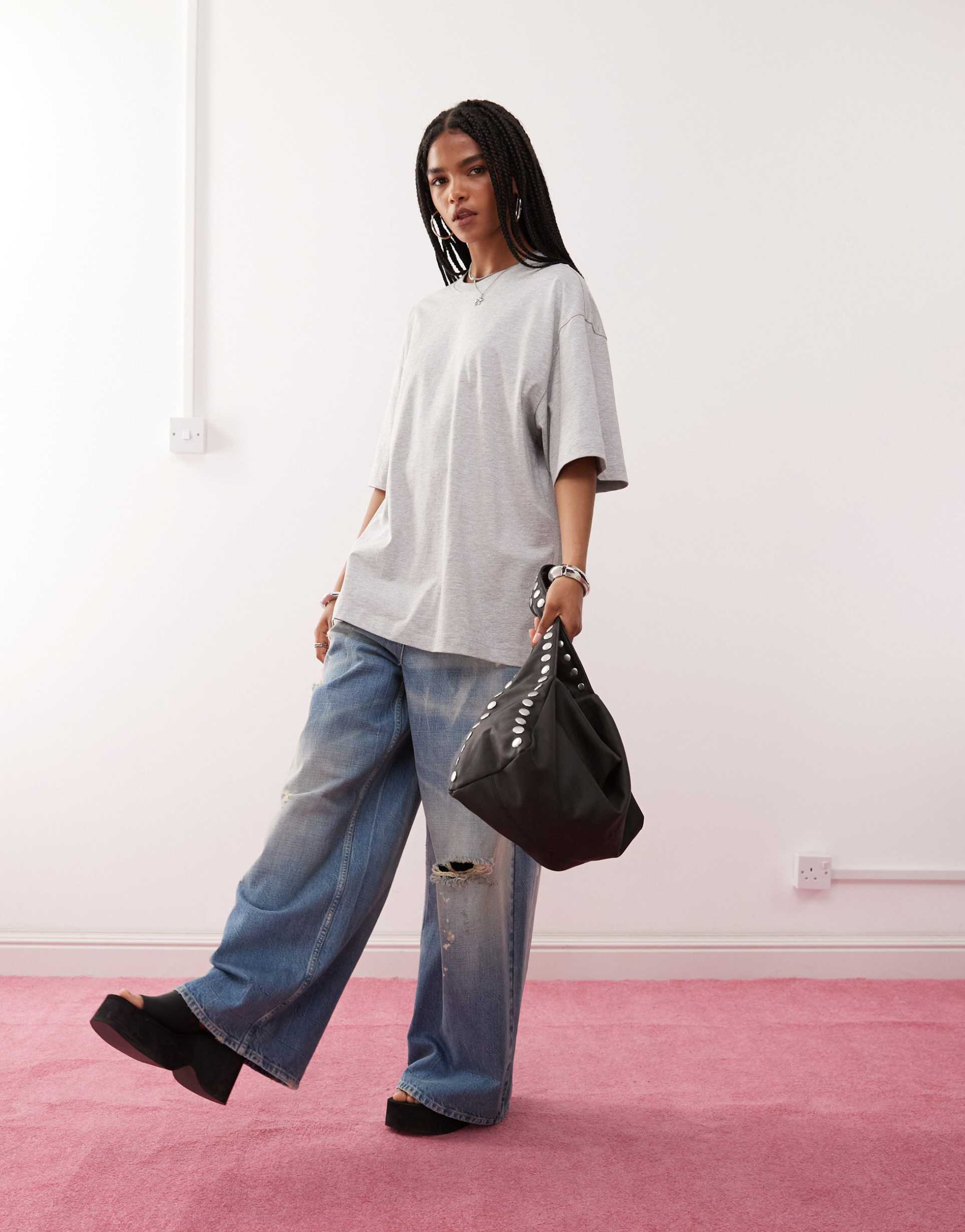 weekday oversized t-shirt in gray melange