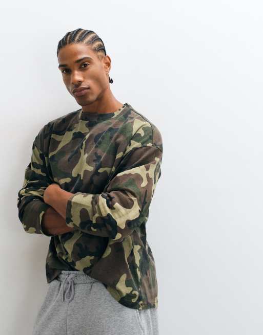 Weekday oversized t-shirt med långa ärmar i kamouflagemönster, 3 av 5