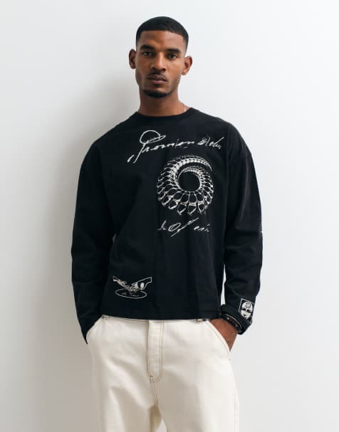 Weekday oversized t-shirt med långa ärmar och flerfärgat grafiskt tryck i svart - view 1