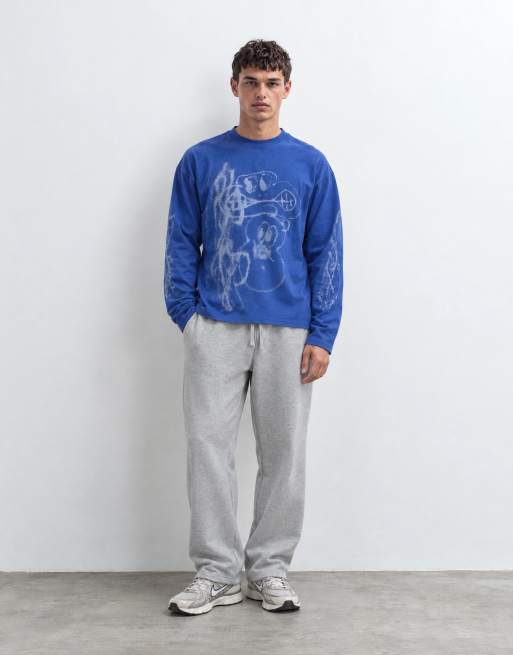 Weekday oversized t-shirt med långa ärmar och tecknad grafik i blått, 6 av 10