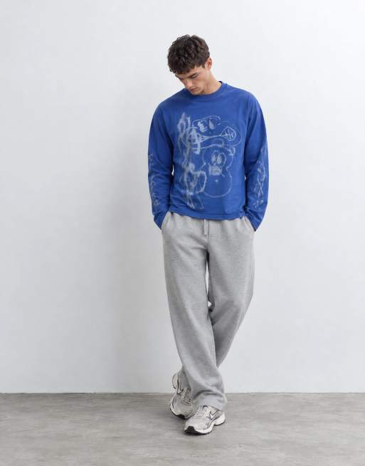 Weekday oversized t-shirt med långa ärmar och tecknad grafik i blått, 7 av 10