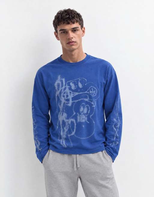 Weekday oversized t-shirt med långa ärmar och tecknad grafik i blått, 9 av 10