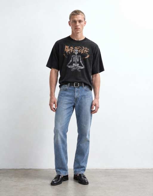 Weekday oversized T-shirt med mediterende skelet-graphic i vasket sort, 6 af 8