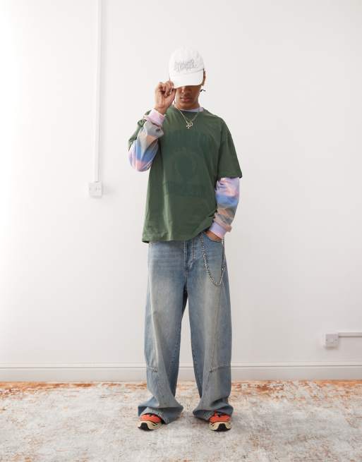 Weekday - Oversized T-shirt met grafische collegeprint in groen met wassing, 2 van 4