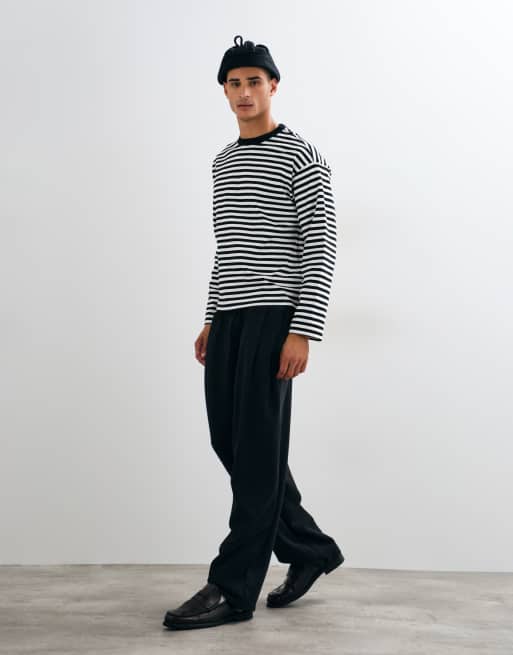 Weekday oversized T-shirt met lange mouwen in lichte zwart-witte streep, 2 van 5