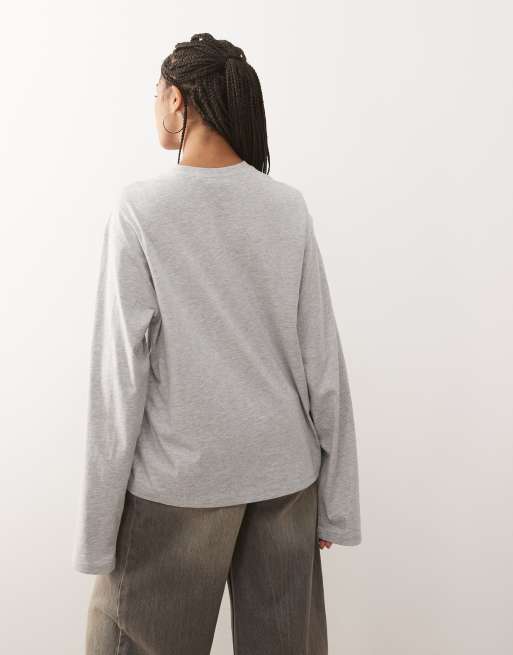 Weekday - Oversized T-shirt met rechte pasvorm en lange mouwen in gemêleerd grijs, 2 van 4