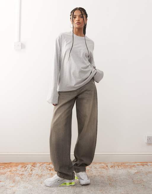 Weekday - Oversized T-shirt met rechte pasvorm en lange mouwen in gemêleerd grijs, 3 van 4