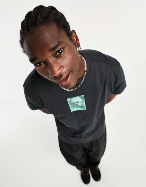 Weekday oversized t-shirt with alien graphic print in black