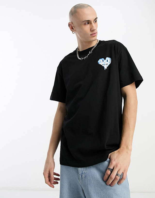 Weekday - oversized t-shirt with angry heart graphic in black
