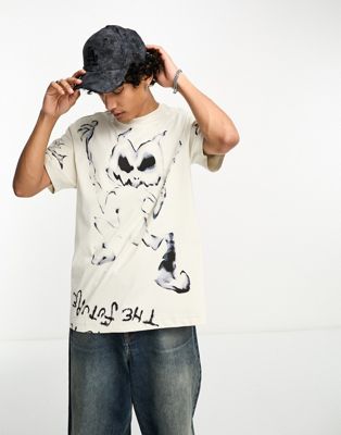 Weekday oversized t-shirt with dancing monster graphic in off-white