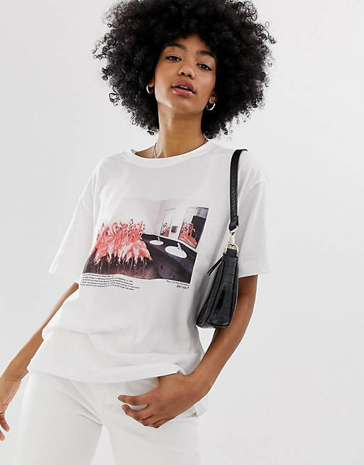 Weekday oversized t-shirt with graphic Flamingo print in white | ASOS