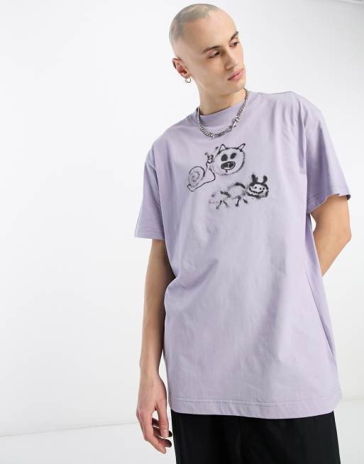 Oversized Purple Graphic T-Shirts Tops.