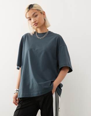 Weekday Oversized T-shirt With Mock Neck In Blue
