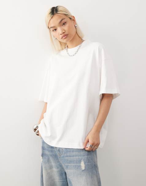 Weekday oversized t-shirt with mock neck in white - view 1