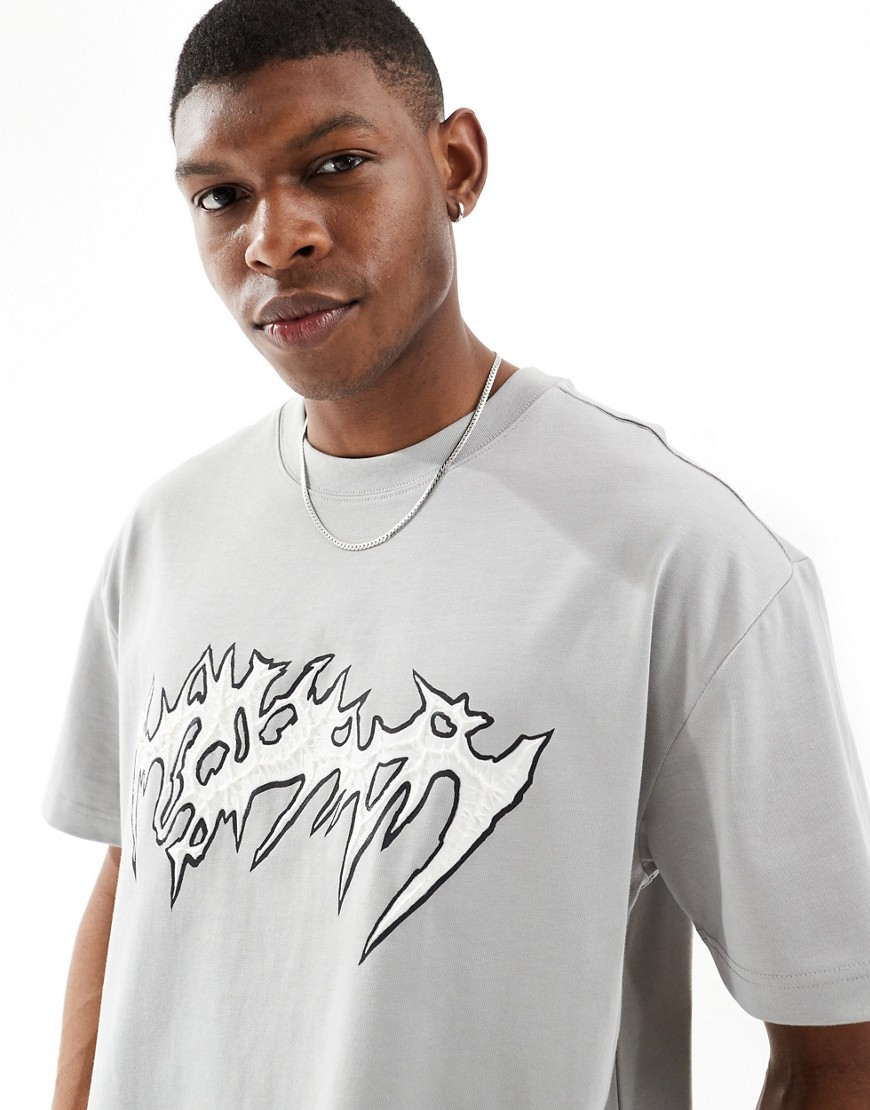 Weekday oversized t-shirt with spikey graphic print in grey