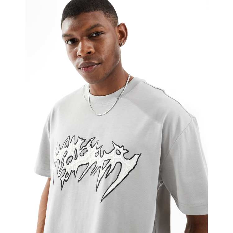 Weekday oversized t-shirt with spiky graphic print in grey