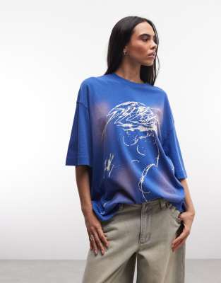 Weekday Oversized T-shirt With Spray Graphic Print In Blue