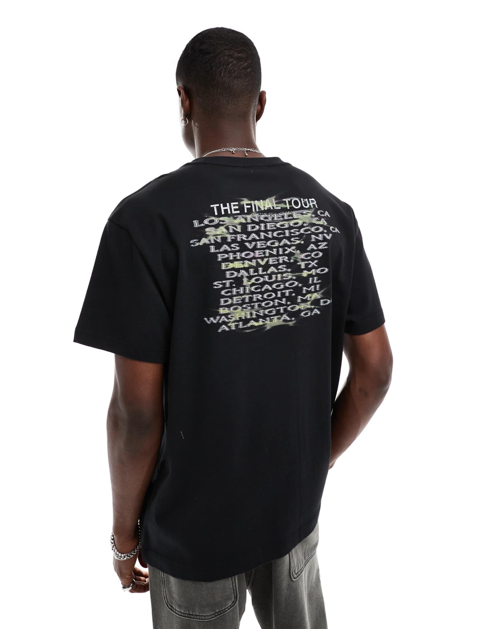 Футболка оверсайз для буднего дня с графическим принтом туристического плаката черного цвета