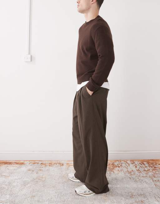 Weekday oversized tailored pants in brown pinstripe, 3 of 5