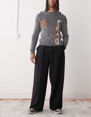 Weekday Oversized Tailored Pants With Elastic Waistband In Black