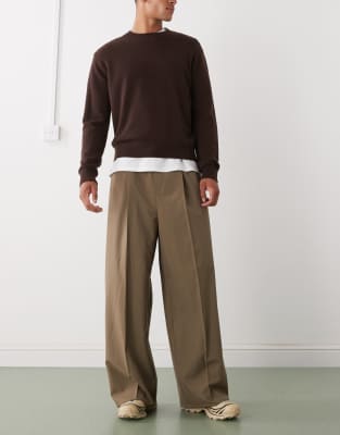Weekday Oversized Tailored Pants With Elastic Waistband In Brown