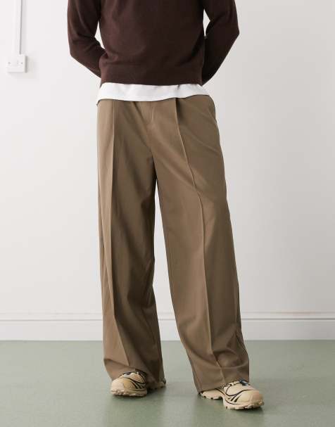 Weekday oversized tailored pants with elasticated waistband in brown - view 1