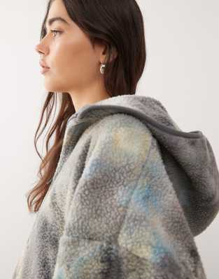 Weekday Oversized Teddy Zip Fleece In Gray