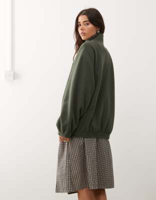 Weekday Oversized Teddy Zip Fleece In Green