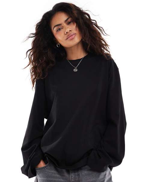 Weekday - Oversized top met lange mouwen in zwart - view 1