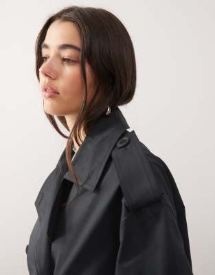 Weekday Oversized Trench Coat In Black