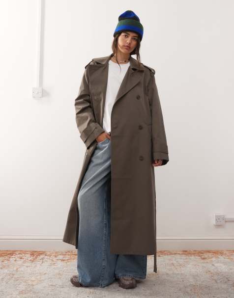 Weekday oversized trench coat in dark mole - view 1