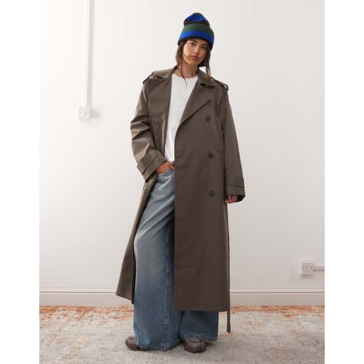 Weekday oversized trench coat in dark mole | ASOS