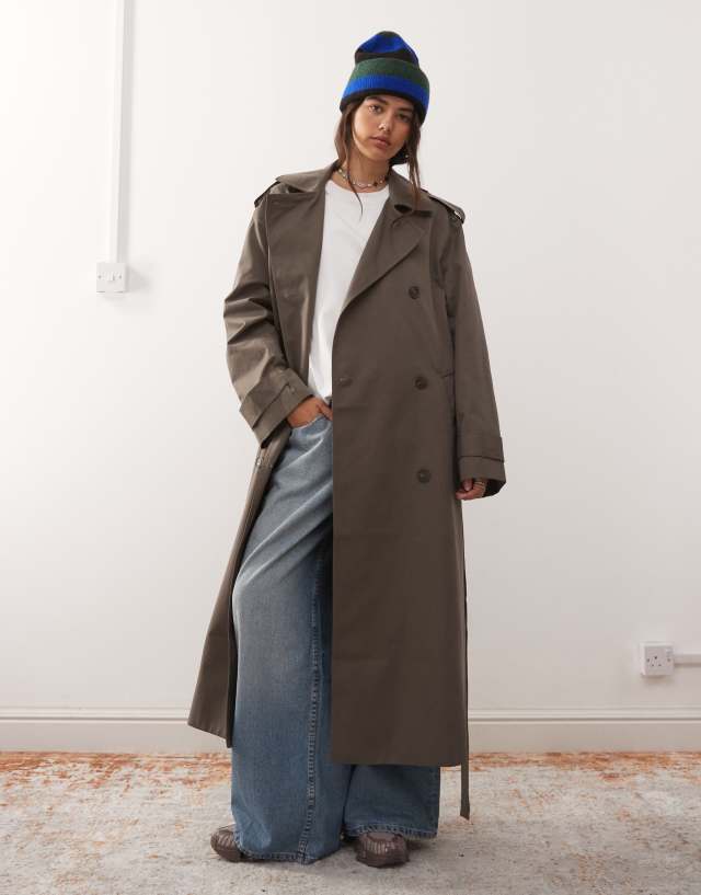 Weekday oversized trench coat in dark mole | ASOS