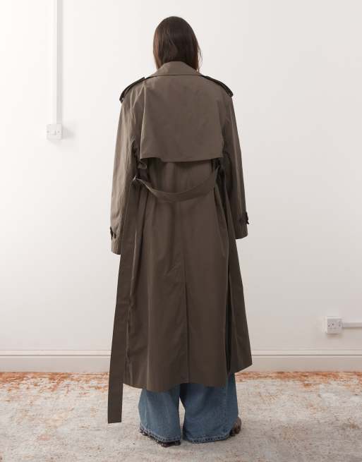 Weekday oversized trench coat in dark mole