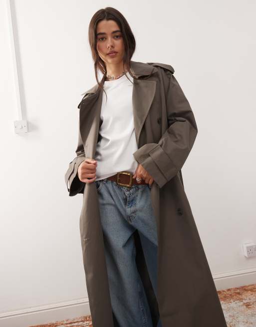 Weekday oversized trench coat in dark mole