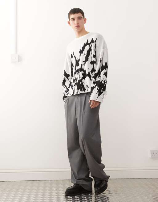 Weekday - Oversized trui met grafisch jacquard patroon in wit en zwart, 2 van 5