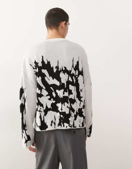 Weekday - Oversized trui met grafisch jacquard patroon in wit en zwart, 3 van 5