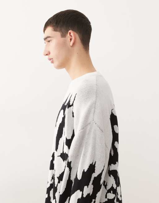Weekday - Oversized trui met grafisch jacquard patroon in wit en zwart, 4 van 5