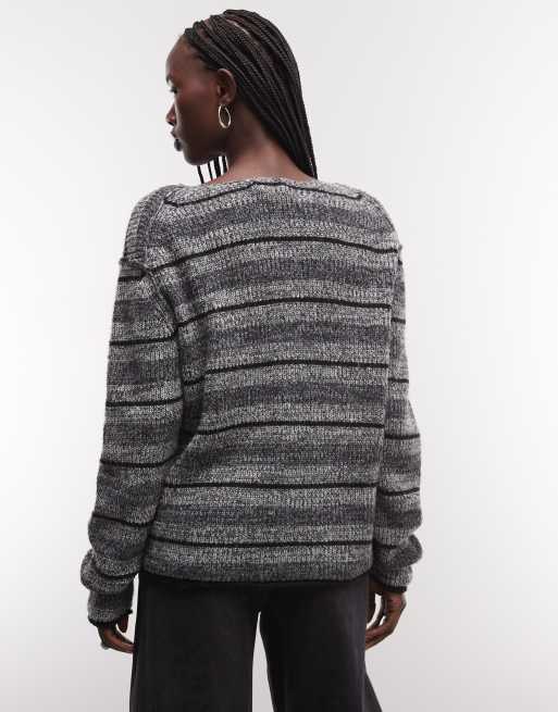Weekday oversized trui met V-hals in grijze streep, 2 van 4